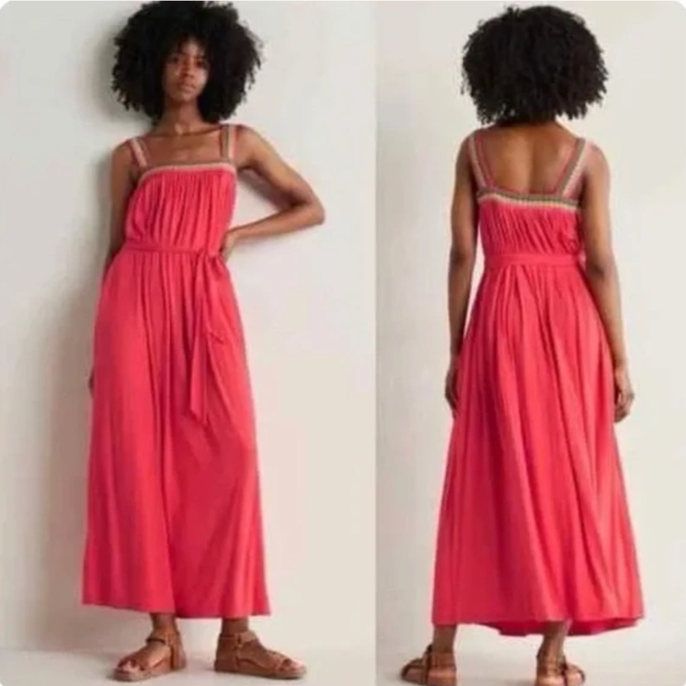 NWT BODEN Crochet Trim Jersey Maxi Dress Hot Coral, Sz 6